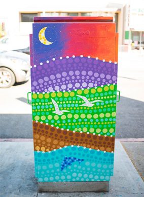 Gaffey Street DOT Box at 8th Street, painted by Monika Petroczy
